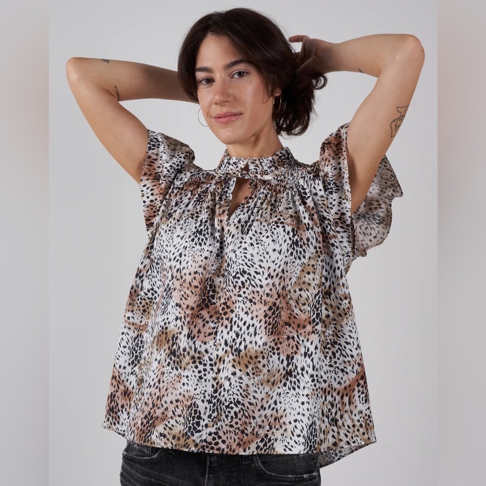 Sea New York Lana Flutter Sleeve Top Animal Print Sz XXS 100% Cotton